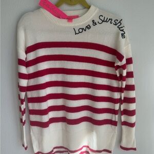 Red and White Striped Crew Neck Sweater